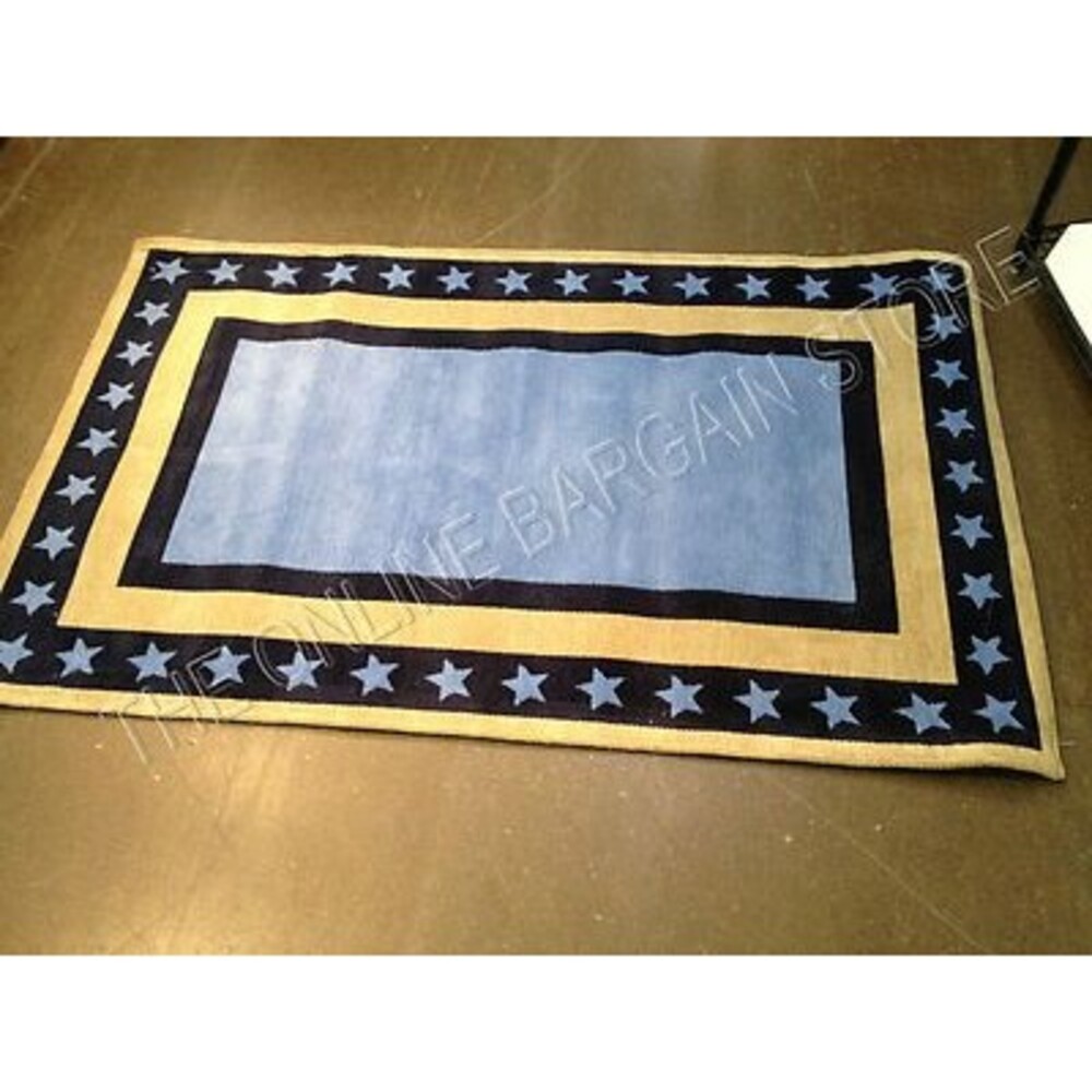 Pottery Barn Kids Navy Blue American Americana Star Border Room Area Rug 3x5